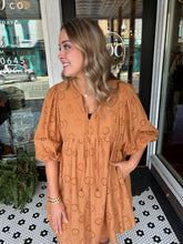 Load image into Gallery viewer, Sweet As Pie Eyelet Dress - Camel