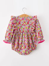 Load image into Gallery viewer, Hot Pink Bow Floral Girl Bubble Romper