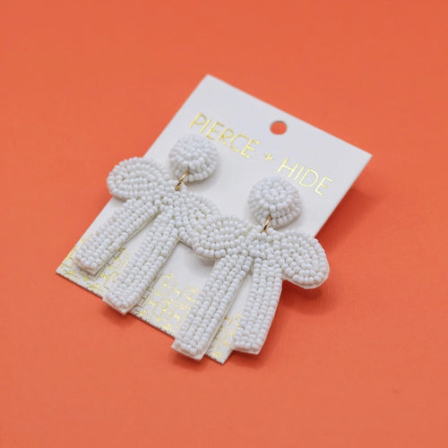 Pierce + Hide Beaded Bow Drop Earrings - White