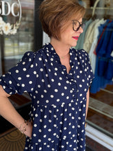 Load image into Gallery viewer, Beasley Dot Ruffle Dress - Navy