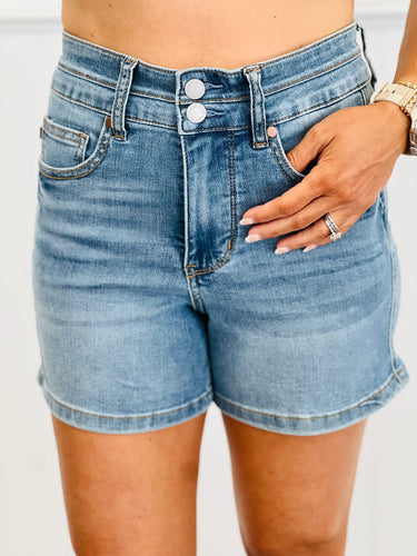 Judy Blue HW Tummy Control Cool Denim Double Waistband Shorts