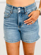 Judy Blue HW Tummy Control Cool Denim Double Waistband Shorts
