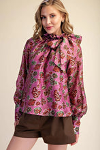 Load image into Gallery viewer, Floral Ruffle Neck Long Sleeve Blouse - Pink