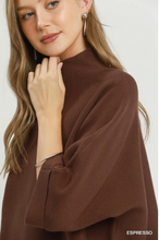 Load image into Gallery viewer, Mock Neck Dolman Sleeve Sweater Top - Espresso