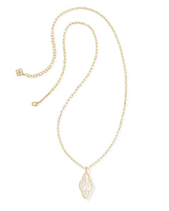 Kendra Scott Abbie Gold Pave Frame Large Long Pendant Necklace in Ivory Mother of Pearl