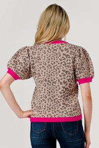 Valerie Cheetah Top - Pink Trim