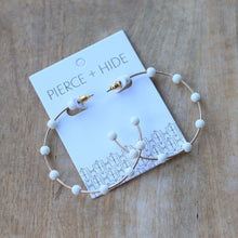 Load image into Gallery viewer, Pierce + Hide Cream &amp; Gold Bead Hoop Earrings