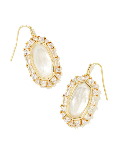 Kendra Scott Elle Gold Crystal Frame Drop Earrings in Ivory Mother of Pearl