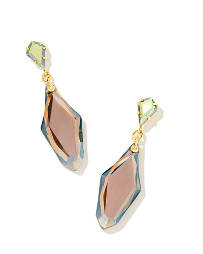 Kendra Scott Alexandria Gold Statement Earrings in Gray Dichroic Glass