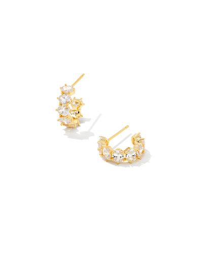 Kendra Scott Cailin Gold Huggie Earrings in White Crystal