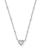 Load image into Gallery viewer, Kendra Scott Mini Ari Heart Silver Satellite Short Pendant Necklace in Bubblegum Pink Kyocera Opal