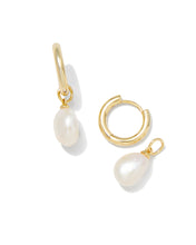 Load image into Gallery viewer, Kendra Scott Willa Gold Pearl Huggie Earrings in White Pearl