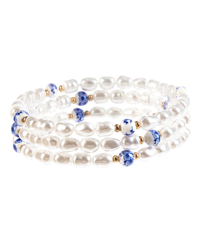 Blue Bead & Pearl Bracelet Stack