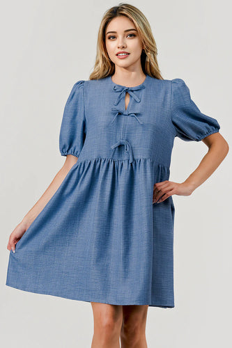 Maggie Bow Dress - Denim Blue