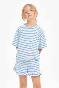 Stripes For Days Girl's Set {Shorts} - Light Blue