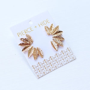 Pierce + Hide Small Textured Gold Wing Earrings