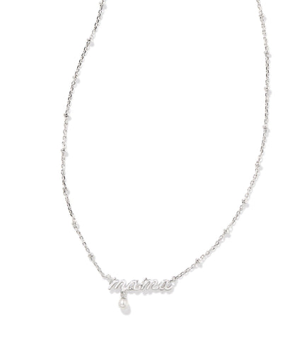 Kendra Scott Grandma Script Silver Pendant Necklace in White Pearl