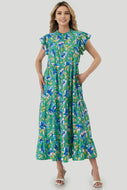 Betsy Midi Dress - Green Floral