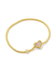 Kendra Scott Ari Gold Heart Stretch Bracelet in Iridescent Drusy