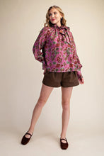 Load image into Gallery viewer, Floral Ruffle Neck Long Sleeve Blouse - Pink
