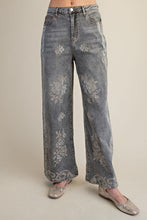 Load image into Gallery viewer, Floral Cross Stitch Pants - Stone Washed Denim