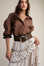 Load image into Gallery viewer, 3/4 Sleeves Button Down Top - Brown
