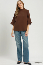 Load image into Gallery viewer, Mock Neck Dolman Sleeve Sweater Top - Espresso