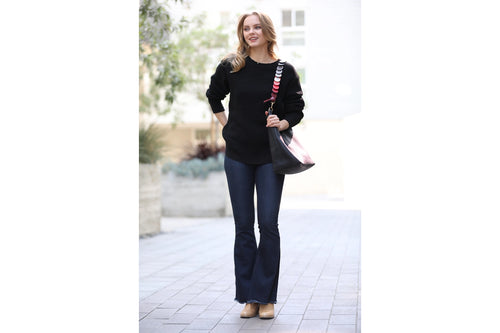 Hailey High-Low Waffle Knit Sweater - Black