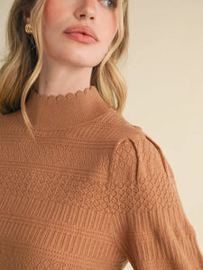 Ruth Pointelle Mock Neck Sweater - Beige