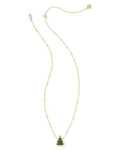 Load image into Gallery viewer, Kendra Scott Holiday Tree Gold Short Pendant Necklace in Green Quartzite