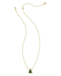 Kendra Scott Holiday Tree Gold Short Pendant Necklace in Green Quartzite