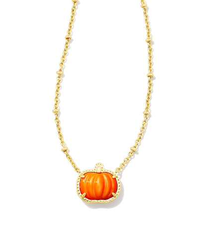 Kendra Scott Pumpkin Gold Short Pendant Necklace in Orange Mother of Pearl