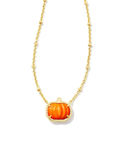 Kendra Scott Pumpkin Gold Short Pendant Necklace in Orange Mother of Pearl