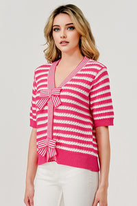Georgia Knit Bow Top - Pink
