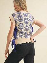 Load image into Gallery viewer, Fancy Floral Bow Tie Sweater Vest - Crown Blue