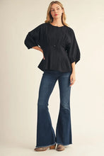 Load image into Gallery viewer, Rhonda Drop Shoulder Peplum Top - Black