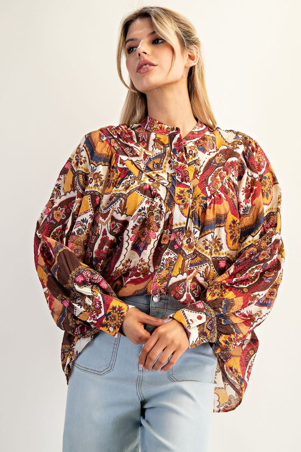 Regina Vintage Floral Blouse - Ruby
