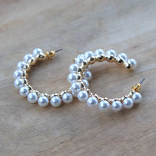 Load image into Gallery viewer, Pierce + Hide Pearl Hoops Earrings