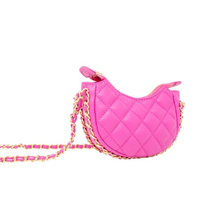 Classic Quilted Chain Wrapped Children's Hobo Bag - Hot Pink