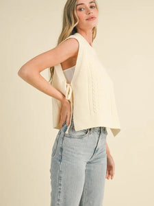 Carlie Cable Knit Side Tie Sweater Vest - Ivory