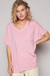 Andie V-Neck Pocket Tee - Cloud Pink
