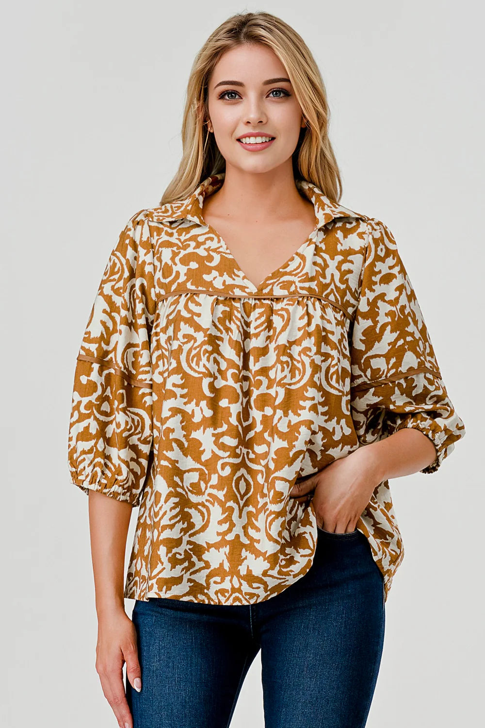 Mellie Vintage Print Top - Brown *Regular & Curvy*