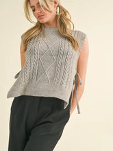 Load image into Gallery viewer, Carlie Cable Knit Side Tie Sweater Vest - Heathered Grey