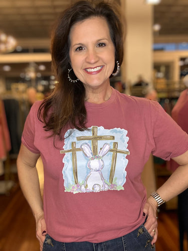 Easter Cross and Bunny Tee - Mauve
