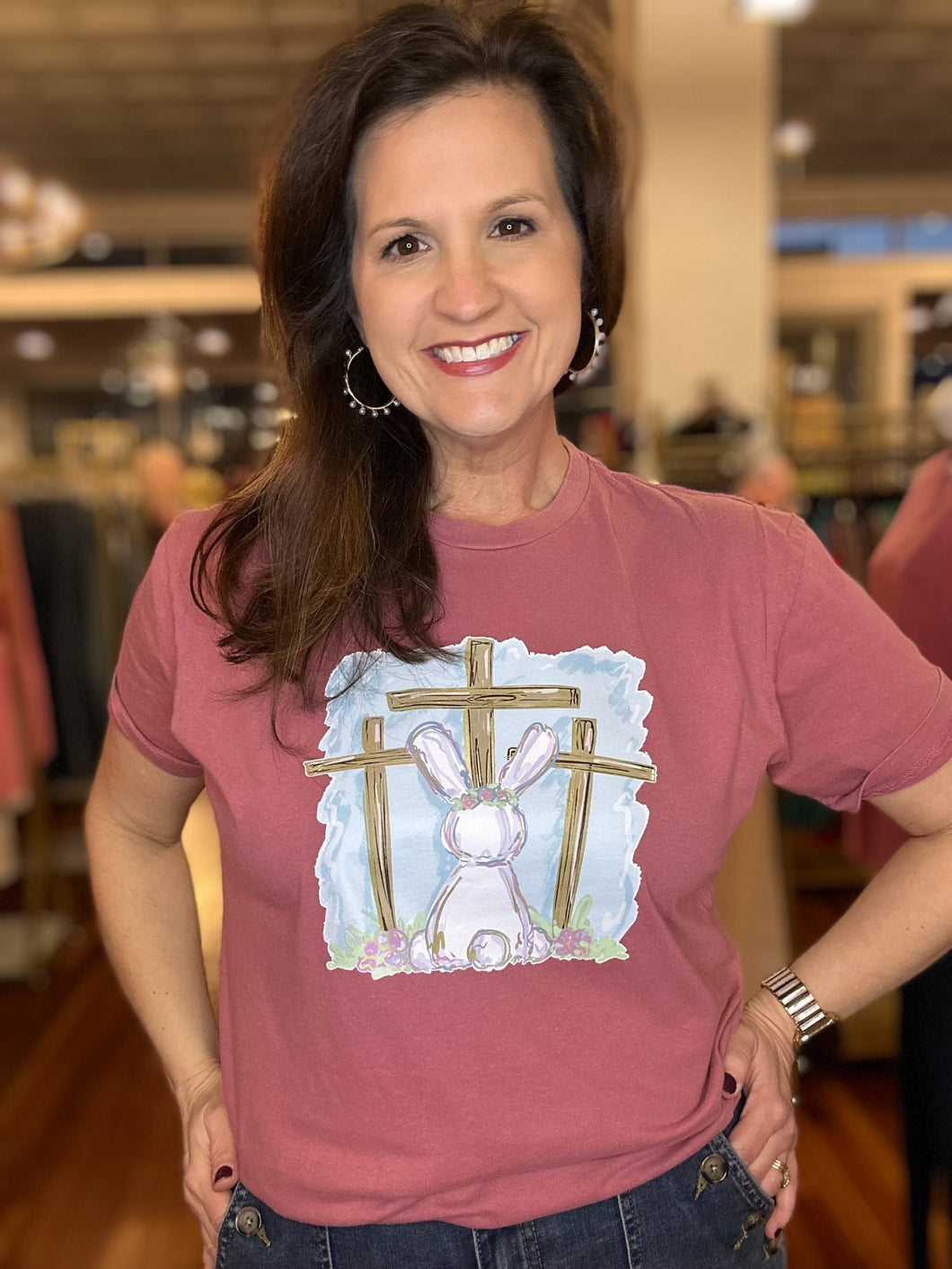 Easter Cross and Bunny Tee - Mauve