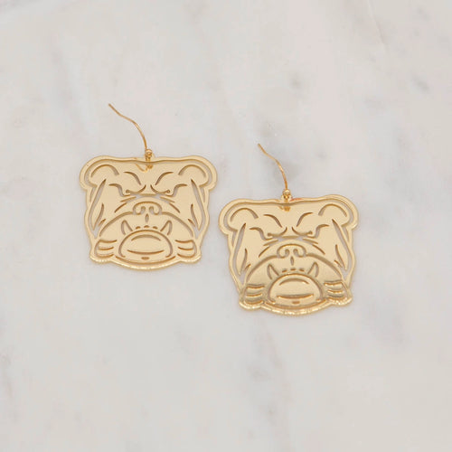 Bulldog Face Earrings - Gold