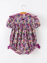 Load image into Gallery viewer, Purple Floral Bow Petals Collar Girls Romper