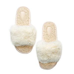 Faux Fur Slip-On Slippers - White