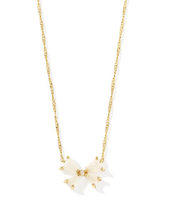 Kendra Scott Blair Gold Bow Small Short Pendant Necklace in Iridescent Drusy