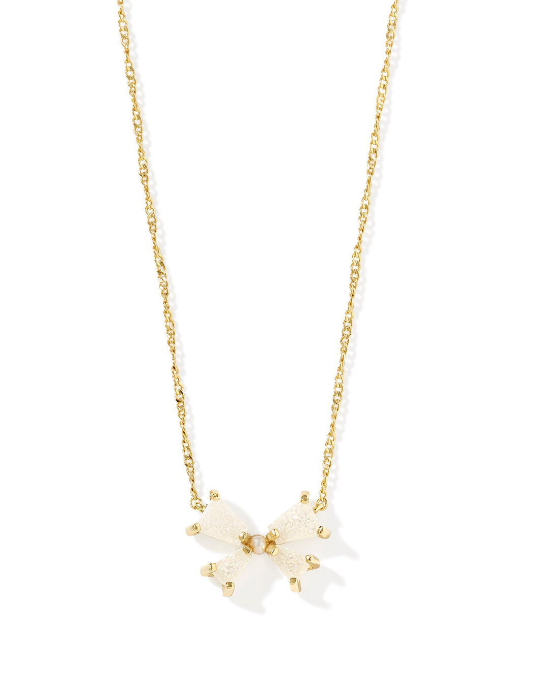 Kendra Scott Blair Gold Bow Small Short Pendant Necklace in Iridescent Drusy